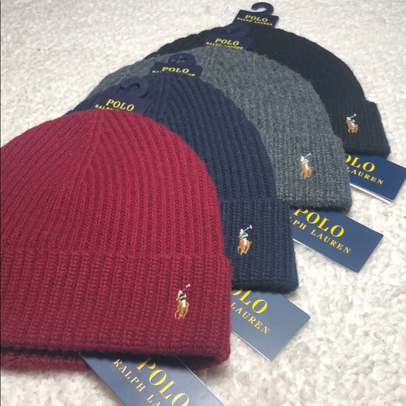 black polo beanie with red horse